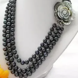 Neuer Schmuck natürlicher 8-9 mm tahitianer schwarzer Perlenkette 18-20 Zoll