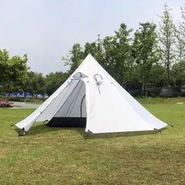 Tält och skyddsrum 3-4 person stor camping pyramid tält solskugga skydd teepee med spispipe hål för utomhus ryggsäckande vandring fiske
