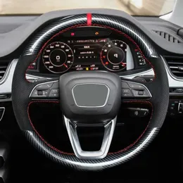 Customized Car Steering Wheel Cover Hand Sewing Non-Slip Carbon Fiber Suede Braid For Audi A4 A6L A7 A8 Q5l Q7 Q3 Q8