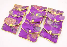 Jewelry Pouches 12pcs Purple Flower Baldachin Cloth Gift Bags 65mm 80mm