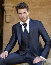 Erkekler Suits Blazers Terzi Takım elbise klasik lacivert tek göğüslü erkekler düğün 3 adet ceket pantolon yelek traje de novio para boda 221202