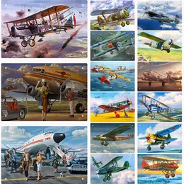 Airplane Fighter Vintage Metal Painting American Style Aircraft Wall Sticker Painting Poster Pub Bar Room Decor 20cmx30cm Woo