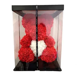 Dekoracje świąteczne Drop 40 cm Rose Bear Heart Sztuczny kwiat Teddy dla kobiet Walentynkowy Prezent urodzinowy 221203