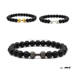 Beaded Creative Sports Dumbbell Beaded Bracelet 8Mm Black Matte Stone 3 Colors Charms Bracelets Bangle For Men Women Christmas Gift Dh9Mv