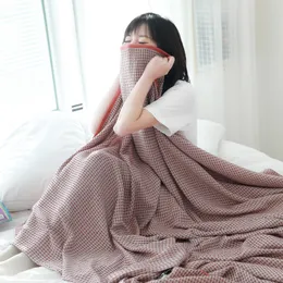 Filtar tvättade våffla ren bomull bambu fiber muslin kast filt för bäddsoffa luft skick barn vuxna sängkläder täckning 221203