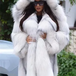 여자 모피 가짜 겨울 패션 후드 가드 코트 여성 중간 길이의 느슨한 따뜻한 재킷 여성 S xxxxl 221202