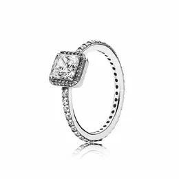 Quadrado brilho anel halo anel autêntico prata esterlina com caixa original para jóias de festas de casamento de ouro rosa de ouro rosa para mulheres anéis de noivado de meninas