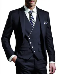 Męskie garnitury Blazers 3 sztuki mężczyźni Notoched Lable Navy Groomsuit Blazer One Button Formal Business Tuxedo Blazer Vest Pant 221202