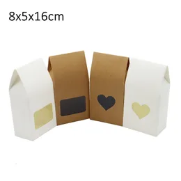 Gift Wrap 50st Kraft Paper Bags With Heart Shape Clear PVC Window Wedding Baby Shower Party Chocolate Candy Cake Packaging Boxes 221202