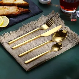 Zestawy naczyń obiadowych 24PCS Kubac Hommi Golden Top Queal Stali Steel Stek Nóż Fork Party Setle Gold Cutlery Kinfe Forks Set 221203