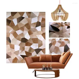 Carpets estilo americano Cazeiro natural Ranta de retalhos com costura Vacas genuínas de pele de pele tapete geométrico para o tapete de piso da sala de estar