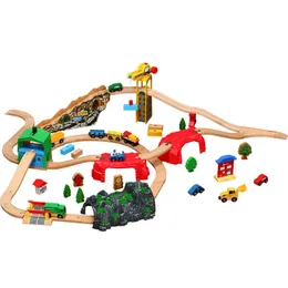 Standard Wooden Track Fire Station Traffic Blocks Magnetic Kids Electric Train Set Diecast Slot Model Toys