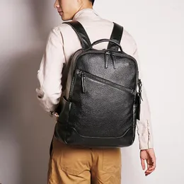 Рюкзак мужская школа, настоящая кожа, большая мощность, сумка, повседневное путешествие 14 -дюймовый ноутбук для подростка