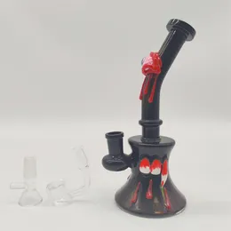 8 Zoll 20 cm 3d schwarz rote gruselige Halbzähler Monsterglas Bong Wasserleitungen Shisha Recycler Joint Raucher Bubbler 14mm Schüssel und Banger US -Lagerhaus