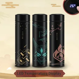 Thermos Genshin Impact Cosplay Borraccia Hutao Zhongli Xiao Visualizzazione della temperatura a LED Thermos Thermos in acciaio inossidabile con isolamento 221203