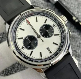 Herren Quartz Uhr Chronograph rechte Hand Premier 42mm Silber Edelstahl Panda Dial Gummi -Gurt Luxus Uhr Master Design Weihnachtsgeschenk 15 Tage, um anzukommen
