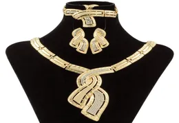 Mode Gold Schmuck Nigerian Kristall Halskette Hoop Ohrringe Frauen Italienische Brautschmuck Sets Hochzeitszubeh￶r1102272