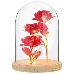 Kwiaty dekoracyjne 1PC Chicki Luminous LED Flower Glass Cover Decor Gold Foil Rose Dome