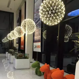 Żyrandol nowoczesny krótki loft iskarowa kula LED Oprawa LED Fajerwork piłka ze stali nierdzewnej lobby lampa lampa domowa oświetlenie Deco 110 240V 221203