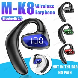 M-K8 Kablosuz Kulaklıklar Hifi Ses Spor Kulak Hook Bluetooth Kulaklıklar LED dijital ekranlı tek kulaklık su geçirmez kulaklık