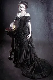 Vintage Victoria Bustle Gece Elbiseler Siyah Gotik Özel Durum Omuz Korse Klasik Balo Parti Gowns Grup Mahkemesi Giyin
