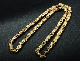 Två ton guldfärghalsband titan rostfritt stål 55 cm 6mm tung länk byzantinska kedjor halsband för män smycken2687975