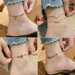 Anklets Women's Anklet Butterfly Stainless Steel Fashion Beach Korea Luxury Simple Fish Bone Love Foot Bracelet Summer Style