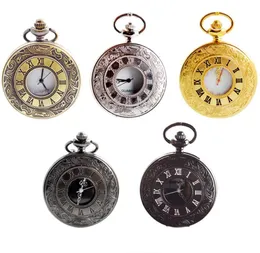 Bronze Retro römische Ziffern Display Quarz Taschenuhr Vintage Anhänger Uhr für Männer Frauen Fob Pullover Kette/Hängekette