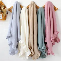 담요 Swaddling Baby Cover Ruffle Born Cotton Muslin Swaddle Infant Quit 221203