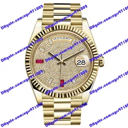 Högkvalitetsmän Watch 2813 Automatic Machinery 228238 Titta på 40mm full diamant Dial Red Gem Time Mark 228239 Luxury Wristwatch Gold Stainless Steel Clasp Watches