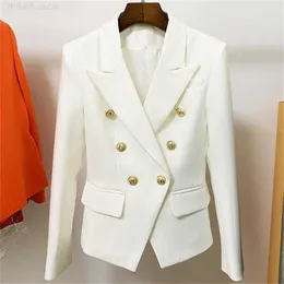 Женские костюмы Blazers Top Quality White Women Slim Elegant Jacket Fitting Metal Lion Blowons с двойной грудью Femme 220303UKTK