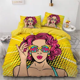 Bedding sets 3D Digital Vintage Glasses Woman Set Comforter Blanket Cover Twin Queen King Size 245x210cm Bed Linen Custom Design 221206