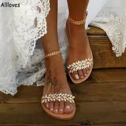 Modne kryształy designerskie buty ślubne dla panny młodej otwarte palce kobiety płaskie sandały letnie sukienka na bal