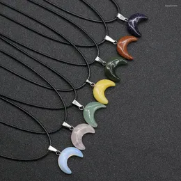 チェーン10pcsnatural Stone Rose Quartzs Agate Horn Crescent Pendant Necklace Rope Chain for Jewelry makeydiyアクセサリーgemチャームギフト