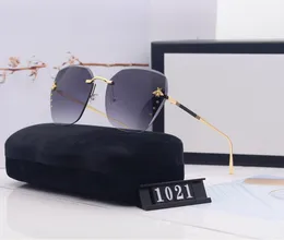 2023 Summer Little Bee Båglösa solglasögon Mode kvinnor Solglasögon Goggle Glass Style UV400 6 färgalternativ med box