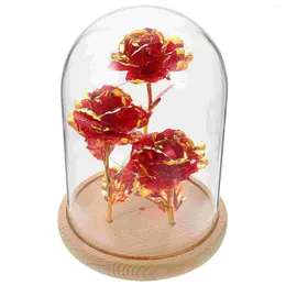 Decorative Flowers 1PC Delicate LED Lamp Flower Glass Cover Ornament Luminous Gold Foil Rose Dome