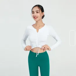 2022 A-001 nowy top do jogi jesienno-zimowy zamek błyskawiczny do połowy Skinny Sports z długim rękawem Outdoor Slim Pilates joga koszulka ze sznurkiem