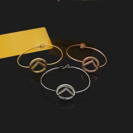 Fashion Simple style Style Bangle Lady Women Brass F Letter 18K Plated Gold Double Circle Chain Bracelets Jewelry Gifts FB2 --06