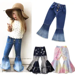 Jeans Girls Bell-Bottomed Pants Elastic midja Spring Children Trousers Outfits Baby Flare Dräkt Fashion Barnkläder JYF 221203