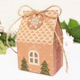 Papel de regalo 5 piezas Caja de Feliz Navidad Papel Kraft Dulces con etiqueta Casa Forma Bolsa de Navidad Galletas Cajas de embalaje