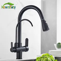 Kitchen Faucets Gold BlackChrome Kithcen Purified Faucet Pull Out Water Filter Tap 23 Way Torneira Cold Mixer Sink Crane Drink 221203