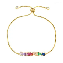 Charm Bracelets Gold Rainbow Bar Bracelet For Women Girls Tennis Jewelry Zircon Adjustable Chain