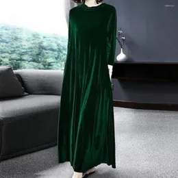 캐주얼 드레스 세련된 파티 드레스 하이 웨이스트 발목 길이 가을 여성 순수한 컬러 maxi 벨벳 편안한 스트리트웨어
