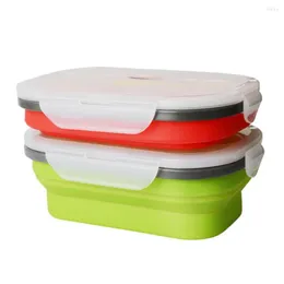 Servis uppsättningar 950 ml hälsosamt material bärbart krympa silikon vikande lunchlåda miljövänlig behållare färgglad röd grön skål