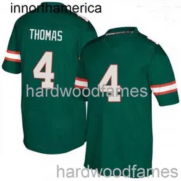 Сшитый 2020 #4 Джефф Томас Майами ураганы зеленые футбольные майки NCAA Мужчины женщины молодежь xs-5xl 6xl