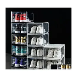 보관 상자 분리형 투명 두꺼운 플라스틱 투명 신발 상자 쌓을 수있는 조합 신발 컨테이너 상자 주최자 B Dhoya