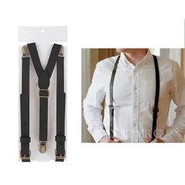 Suspenders British Style 3 Clips Mens Suspenders Vintage Adjustable Cowhide Cowboy Genuine Leather Suspender Bronze Clips Strap Pant Braces 221205