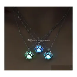 Pendant Necklaces Glow In The Dark Necklace Sier Pearl Cage Pendant Necklaces For Woman Animal Dog Paw Hollow Night Luminous Drop De Dhobn