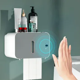 Toalettpappersinnehavare induktionshållare hyllan automatisk ut wc rack väggmonterad dispenser badrumstillbehör DV 221205
