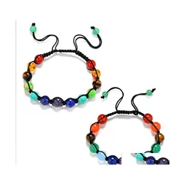 Kościa 8 mm 7 Chakra Rainbow Stone Beads Bransoletka Reiki Healing NCE TWOVED JOGA JOGA DRIVE Bracelets Dhimm